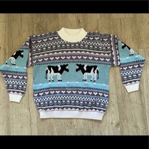 Vintage 80s Arielle knit pastel cow sweater kawaii